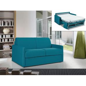 Sofá cama italiano 2 plazas de tela CALIFE - Azul - Cama 12…