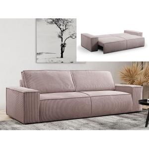 Sofá cama de 3 plazas de terciopelo de canalé rosa AMELIA d…