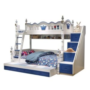Cama para niños, cama superior e inferior de madera, cama doble moderna, arriba y abajo, cama doble para niño, pequeña familia con tobogán