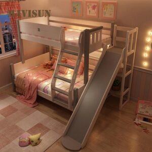 Litera de madera maciza con tobogán para dormitorio de niños, mueble multifuncional, pequeño apartamento de estilo nórdico, Princesa, arriba y abajo