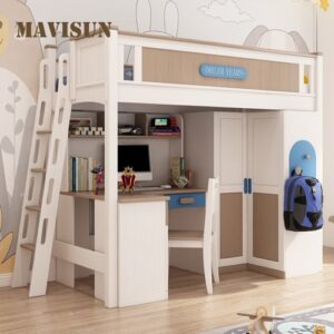 Litera sencilla y moderna para niños con escritorio, combinación multifuncional de madera maciza, cama y mesa para apartamento pequeño