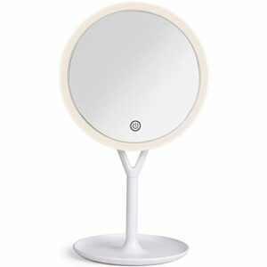 Espejo de maquillaje con iluminación y ampliación Espejo cosmético con luz LED Espejo de mesa iluminado para maquillarse Espejo redondo de baño iluminado blanco Espejo de pie de 18,5 cm de diámetro