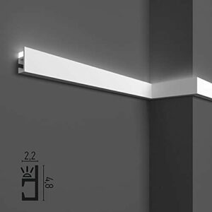 Molduras decorativas de techo y pared (10 metros lineales) para iluminación indirecta con tiras LED | Cornisas decorativas en duropolímero, perfiles de estuco para luz led (10 perfiles de 1 m - KH903)