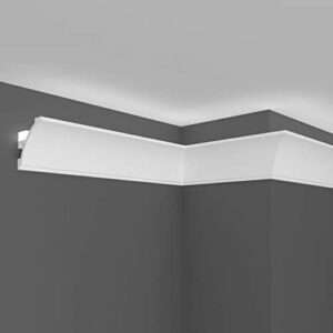 Molduras decorativas de techo y pared (4 metros lineales) para iluminación indirecta con tiras LED | Cornisas decorativas en duropolímero, perfiles de estuco para luz led (4 perfiles de 1 m - KH904)