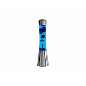 FISURA | Lámpara de lava azul. Base plateada cromada, líquido azul y lava azul. Lámpara efecto relajante. Con bombilla de repuesto. 11 cm x 11cm x 39,5 cm.