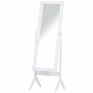 HOMCOM Espejo de Maquillaje de Pie Reclinable Nórdico para Dormitorio Salón Marco de Madera 47x46x148 cm Blanco