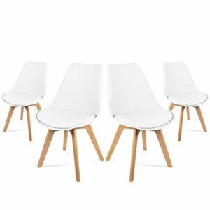 MC Haus Lena Blanca x4 - Pack de 4 sillas de Comedor, diseño nórdico con Asiento Acolchado y Respaldo ergonómico