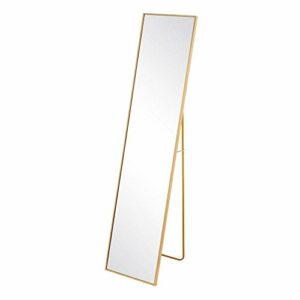 LOLAhome Espejo de pie Dorado Minimalista de Aluminio de 151x35 cm