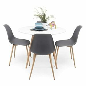 Conjunto de Comedor de diseño nórdico MELAKA Mesa Extensible Blanca y 4 sillas Blancas Homely 