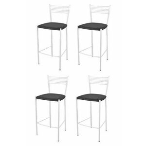 Tommychairs - Set 4 taburetes Elegance para cocina y bar, con estructura en acero blanco y asiento tapizado en polipiel color gris oscuro