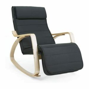Mediawave Store - Sillón balancín FREYA con reposapiés ajustable en 5 posiciones, silla acolchada extraíble, reposabrazos de madera, oscilante, respaldo ergonómico, 67 x 85 x 97 cm (negro)