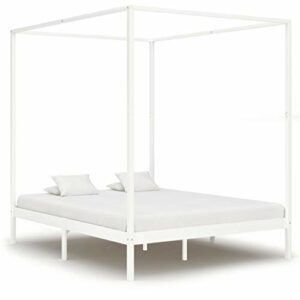 vidaXL Estructura de Cama Individual con Dosel Somier Muebles de Dormitorio Habitación Blanco 180x200 cm Madera Maciza de Pino