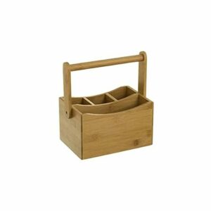 D,casa - Cubertero portátil marrón rústico de bambú de 20x14x12 cm