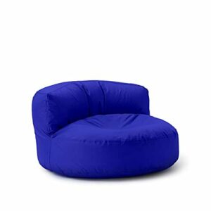 Lumaland Sofá Puff Redondo Grande 320l con Respaldo & Relleno Incluido - Sillón Relax Impermeable para Exterior - Mueble Ideal para Salón, Jardin y Terraza - 90 x 50 cm / Azul Intenso