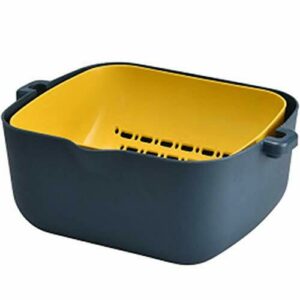 Honton Frutero cuadrado con forma cuadrada, cesta de almacenamiento de cocina, 2 niveles, color azul y amarillo
