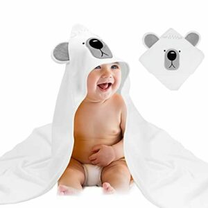 Toalla de bebé con Capucha Luchild, Toalla de baño Suave y Absorbente para bebés y niños pequeños, Regalo de Ducha Lindo diseño de Oso - 90 * 90 cm