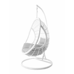 Kideo® Juego completo: gran sillón colgante con cojín, sillón de cesta, silla de balancín, mueble de salón (estructura y cesta: blanco, cojines: nido gris (8008 Cloud).
