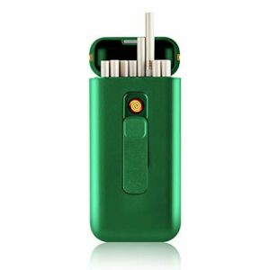 SANSH - Pitillera con encendedor eléctrico, portátil, caben 20 cigarrillos finos largos, encendedor sin llama, recargable con USB, resistente al viento, verde