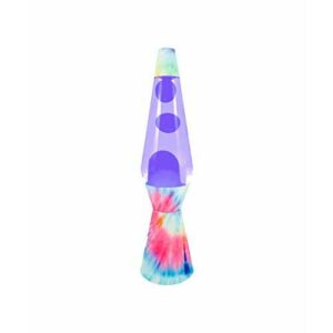 FISURA | Lámpara de lava “Tie Dye”. Base multicolor, líquido morado y lava morada. Lámpara efecto relajante. Con bombilla de repuesto. 11,5 cm x 11,5 cm x 40 cm.