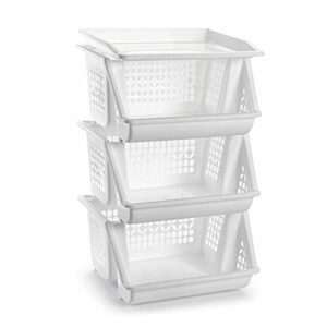 Acan Plastic Forte - Verdulero Color Blanco 3 cestas, 57 x 36 x 29 cm. Cestas portaobjetos apliables, estantes Multiusos para organizar los Espacios domésticos, Ideal para baño, Cocina, Sala, Garaje