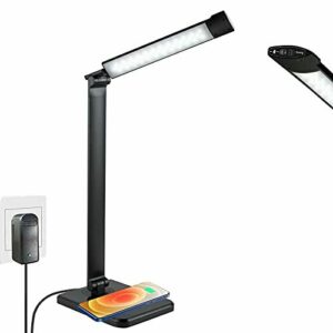 Lámpara Escritorio LED con Sensor, Larkotech Escritorio LED con Carga Inalámbrica, 3 Modos 7 Niveles Brillo Plegable Control Tácti Lámpara de Mesa,Temporizador de 10/30 min, Lámpara de Oficina