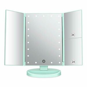 Espejo de Maquillaje con LED, Iluminado Espejo de Mesa Luz con Ampliación 1X / 2X / 3X Plegable Espejo de la Vanidad Rotación 180° Pantalla Táctil Espejo Cosmético para Hombre y Mujer