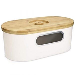 Caja de Almacenamiento para Cocina Recipiente para Guardar el Pan con Tabla De Cortar Lumaland Panera Vintage en Metal con Tapa en Bambú Ovalada/Gris