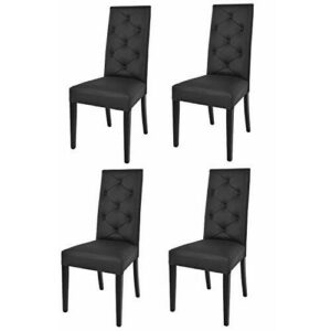 Tommychairs - Set 4 sillas Chantal para Cocina, Comedor, Bar y Restaurante, solida Estructura en Madera de Haya y Asiento tapizado en Polipiel Negro
