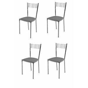 Tommychairs - Set 4 sillas Elegance para Cocina, Comedor, Bar y Restaurante, Estructura en Acero Cromado y Asiento tapizado en Polipiel Color Gris Claro