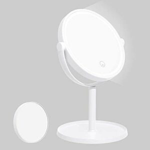 Kasimir Espejo Maquillaje con Luz LED Aumento 5X Espejo de Maquillaje Táctil Ultra Alta Definición Profesional Espejo Cosmético Plegable Espejos - Rotación Ajustable de 360°blanco