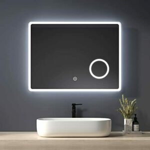 Heilmetz Espejo de baño Iluminado por LED con Lupa 3X, 80 x 60 cm, con Interruptor táctil y antivaho, luz Blanca fría, Tipo13