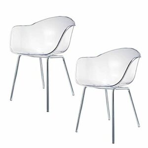 Damiware Romeo - Juego de 2 sillas de comedor transparentes, policarbonato y metal, diseño retro, para oficina, salón, cocina, salón (cristal)
