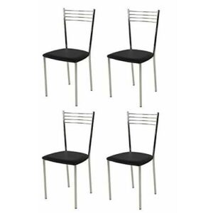 t m c s Tommychairs - Set 4 sillas Elena para Cocina, Comedor, Bar y Restaurante, Estructura en Acero Cromado y Asiento tapizado en Polipiel Color Negro