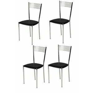 Tommychairs - Set 4 sillas Elegance para Cocina, Comedor, Bar y Restaurante, Estructura en Acero Cromado y Asiento tapizado en Polipiel Color Negro