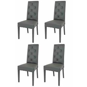 Tommychairs - Set 4 sillas Chantal para cocina, comedor, bar y restaurante, solida estructura en madera de haya y asiento tapizado en polipiel gris oscuro
