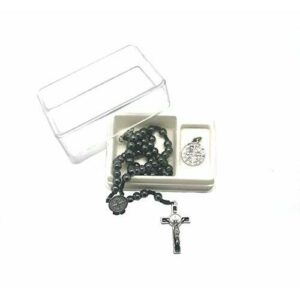 DELL'ARTE Artículos religiosos, rosario de hematita auténtica, 6 mm, San Benito y medalla de 18 mm