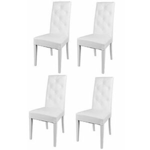 Tommychairs - Set 4 sillas Chantal para cocina, comedor, bar y restaurante, solida estructura en madera de haya y asiento tapizado en polipiel blanco