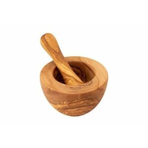 Benera Juego de mortero y mano de madera de olivo, aprox. 12 cm de diámetro.