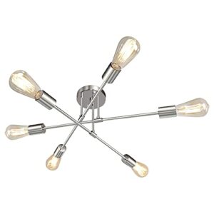 JHLBYL Lámpara de Techo Moderna de Metal Cromado E27,6 Luces Lámpara de Araña Ajustable de Metal Plateado Semi Empotrado Para Sala de Estar Cocina Comedor Dormitorio