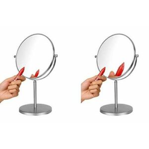 Ambrosya® | Exclusivo Espejo cosmético de Acero Inoxidable con 5 aumentos | Baño Lámpara LED Maquillaje Espejo de vanidad Espejo de Mesa WC (Acero Inoxidable (Cepillado), 5X)