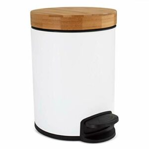 KAZAI.® 5 Litros Cubo de Basura para el Baño de Diseñador - Bambú Superior | Cierre Suave | Anti-Huellas | Blanco