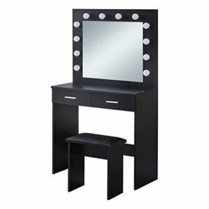 TUKAILAI - Tocador con Espejo y Bombillas, luces LED ajustables, espejo, 2 cajones grandes y taburete, mesa de maquillaje para dormitorio