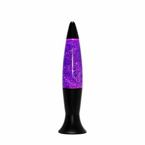 Roxy Lámpara de lava retro lila y negro con interruptor, 40 cm de alto, G9, lámpara decorativa de purpurina para salón