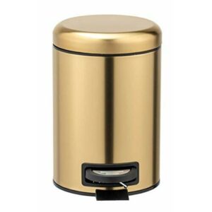 WENKO Cubo de pedal Leman oro mate 3 l - Cubo de cosmética, cubo de basura con recubrimiento anti-huellas dactilares Capacidad: 3 l, Acero inoxidable, 17 x 25 x 22.5 cm, Oro