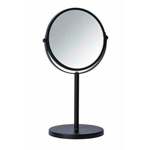 WENKO Espejo de pie para cosmética Assisi Ø 17 cm negro - Espejo de maquillaje orientable con triple aumento, superficie de espejo ø 16 cm 300 % aumento, Acero, 18.5 x 34.5 x 15 cm, Negro