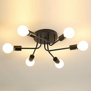 DAXGD Lámpara de techo industrial E27, lámpara de araña Sputnik de 6 luces con rama de metal ajustable, lámpara de techo vintage para cocina, comedor, dormitorio, negro, bombilla no incluida