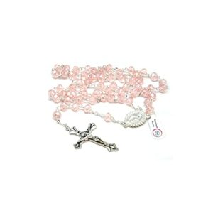 DELL'ARTE Artículos religiosos, rosario de cristal rosa 8 x 6 mm borealizado 8 x 6 mm con caja para rosario