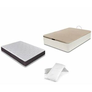 DORMIDAN - Pack de canapé abatible de Gran Capacidad + colchón viscoelástico + Almohada visco Copos de Regalo (135_x_190_cm, Blanco)