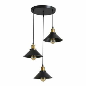 3 Luces lámparas de techo retro industrial, diseño Edison de metal, lámpara colgante con soporte de placa circular, diámetro 22 cm, color negro