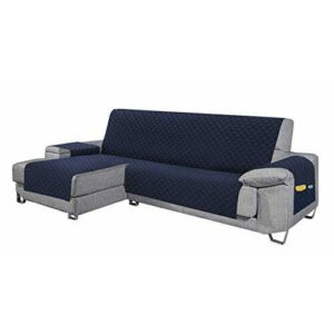 Cabetex Home - Cubre sofá - Chaise Longue - Reversible con ajustes y Bolsillos - Microfibra Acolchada Antimanchas (Azul)